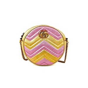 GUCCI Marmont Gold Pink Metallic Circle Crossbody Chain Bag